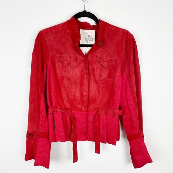 PashaVeneto Red Leather Suede and Linen Jacket - Picture 1 of 7